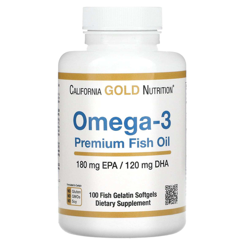 California Gold Nutrition, премиальный рыбий жир с омега-3, 100 капсул из рыбьего желатина (1100 мг в 1 капсуле)