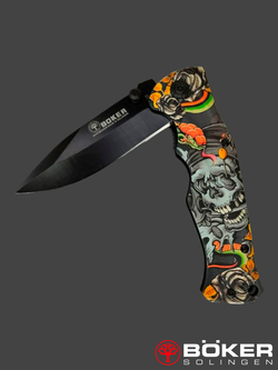 Нож складной BOKER (реплика) B048. С черепом и змеёй