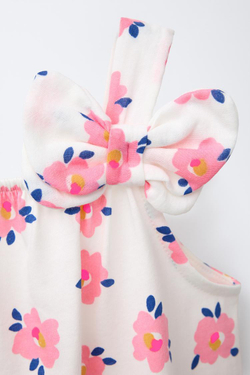 ZARA ПЛАТЬЕ С БРЕТЕЛЯМИ И БАНТОМ, РОЗОВЫЙ