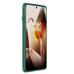 Чехол зеленого цвета (Dark Green) от Nillkin на OnePlus 13 с металлической откидной крышкой и поддержкой магнитной беспроводной зарядки MagSafe, серия CamShield Prop Magnetic Case