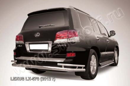 Защита заднего бампера (нержавейка) Lexus LX-570 (2012-2015) d76+d42