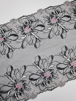 Вышивка на сетке черный/розовый К779