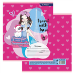 Тетрадь 12л., клетка, Alingar, скрепка, блок офсет, 100% белизна, мелованный картон (стандарт), "Travel with love"