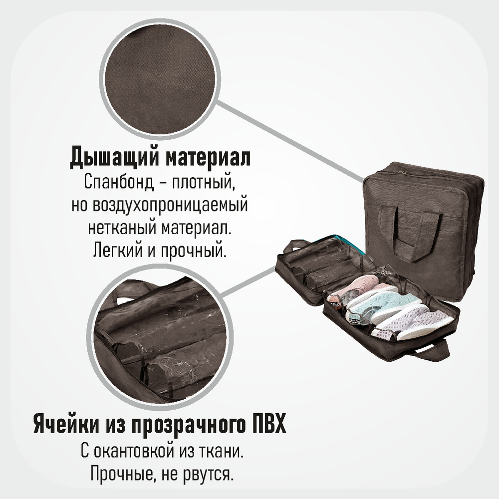 Чемодан для обуви 35х40х20 см, 6 ячеек, Прага