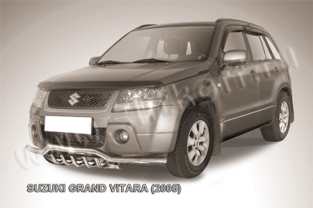 Защита переднего бампера (нержавейка) Suzuki Grand Vitara (2005-2008) d57 с защитой картера (черный)