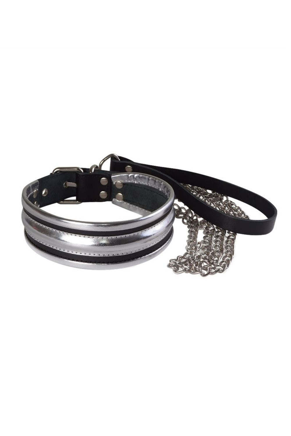 Серебристо-черный ошейник с поводком (Цвет: серебристый с черным)