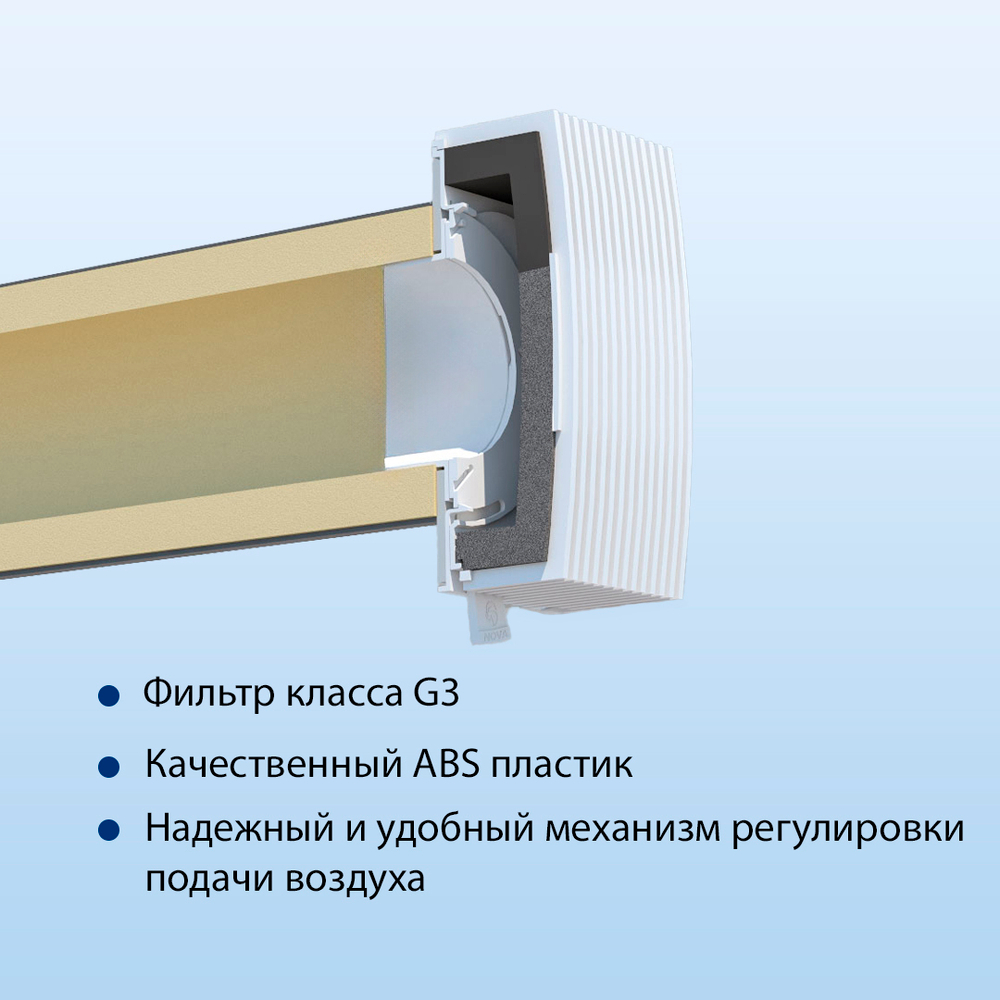 Оголовок приточного вентиляционного клапана КИВ-125 NovaSTYLE, квадратный