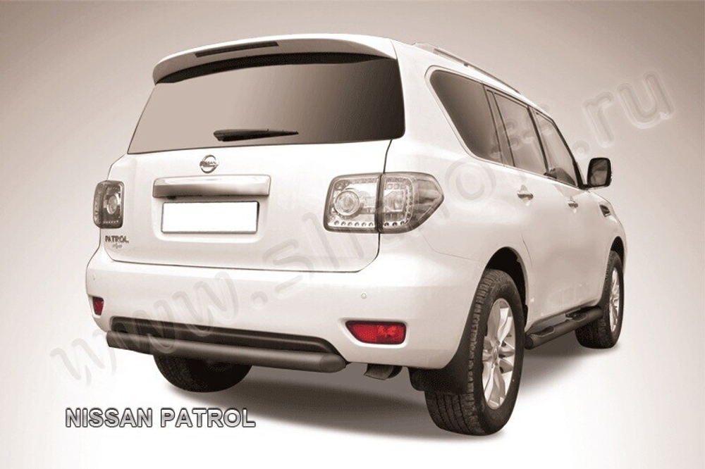 Защита заднего бампера (нержавейка) Nissan Patrol (2010-2014) d76 короткая (черный)