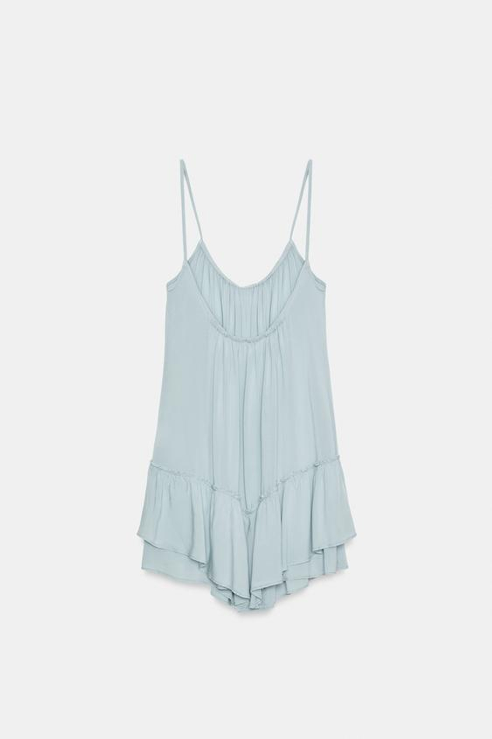 ZARA СВОБОДНОЕ МИНИ-ПЛАТЬЕ С ВОЛАНАМИ, ГОЛУБОЙ