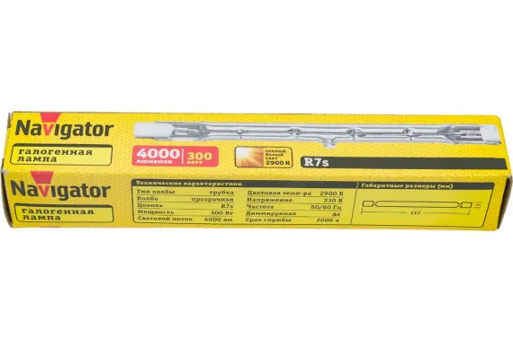 Лампа галогенная Navigator линейная J117мм R7s 300W 04219
