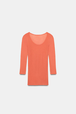 ZARA ФУТБОЛКА SUPIMA® С РУКАВОМ ТРИ ЧЕТВЕРТИ, МАНДАРИНОВЫЙ