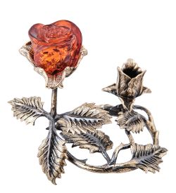 Народные промыслы AM-3970 Подсвечник «Роза» (латунь, янтарь)