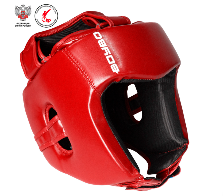 Шлем BoyBo TWIN, IKB-42, одобрен Федерацией Бокса и кикбоксинга красный