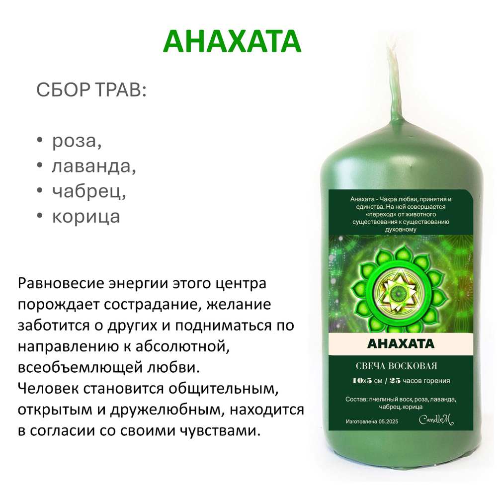 Чакровые свечи восковые , набор 7 штук, 10х5см, с травами