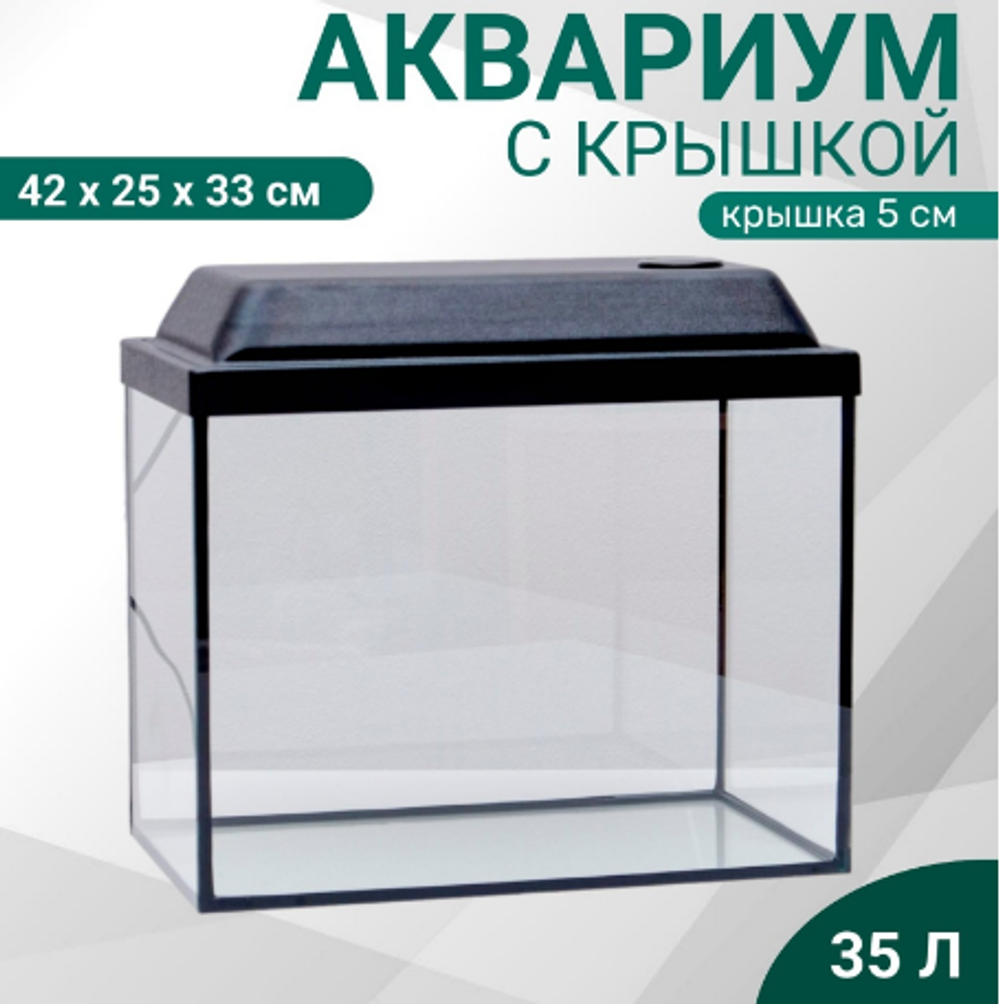 Аквариум 35л "Прямоугольный" с крышкой, 35 литров, 42 х 25 х 33/38 см, чёрный