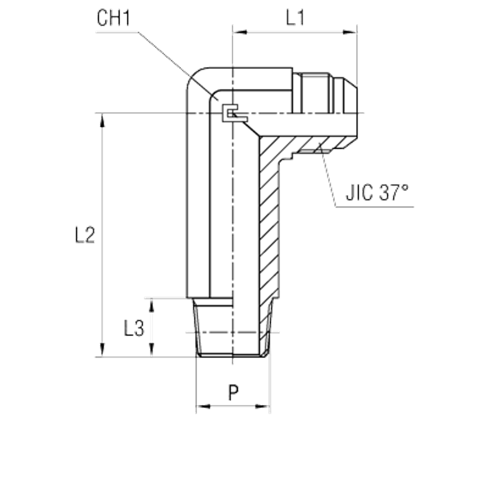 Штуцер FRM90 JIC 3/4 - NPTF 3/8 (удлин.)