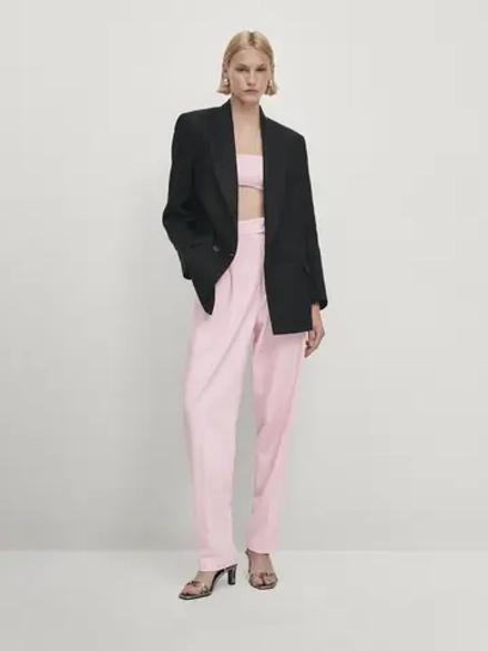 Massimo Dutti Струящиеся брюки с защипами — Studio, розовый