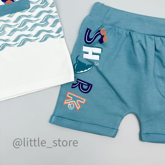 Комплект хлопковый "Sos, Shark" белый/бирюзовый