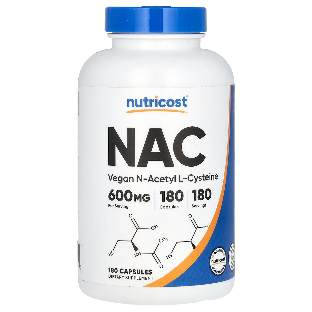 Nutricost, NAC, веганский N-ацетил L-цистеин, 600 мг, 180 капсул