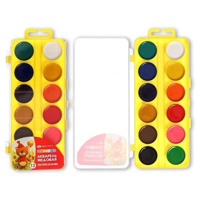 Акварель медовая ЗХК Цветик , 12 цветов, в пластиковом пенале, без кисти