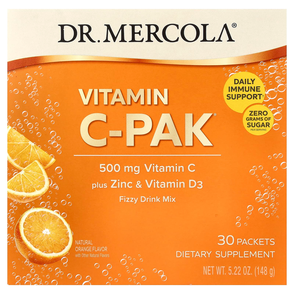 Dr. Mercola, Vitamin C-PAK®, со вкусом натурального апельсина, 30 пакетиков по 4,93 г (0,17 унции)