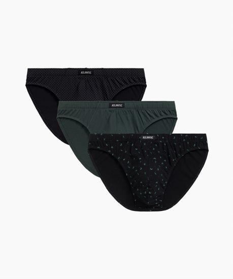 Мужские трусы (3шт) слипы спорт Atlantic 3MP-178, хлопок, черный + изумрудный + черный