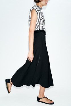 ZARA КОМБИНИРОВАННОЕ ПЛАТЬЕ МИДИ В ПОЛОСКУ С РЕМНЕМ, ЭКРЮ/ЧЕРНЫЙ