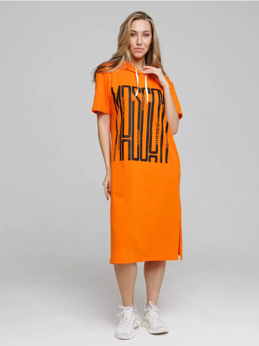 Туника платье удлиненная домашняя с капюшоном