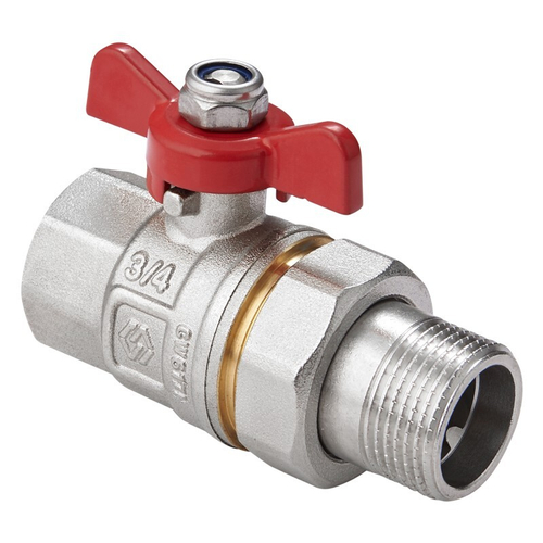 Кран латунный шаровой MVI BV.520, DN 15, PN 40, никелированный, полнопроходной, американка, бабочка