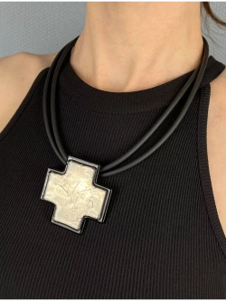 Бижутерия женская на шею колье крест муранское стекло