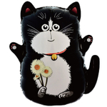 Шар Фольгированный Кот черный с букетом ромашек (Черный)