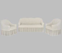 Комплект чехлов на трехместный диван и кресла с оборкой, цвет Кремовый