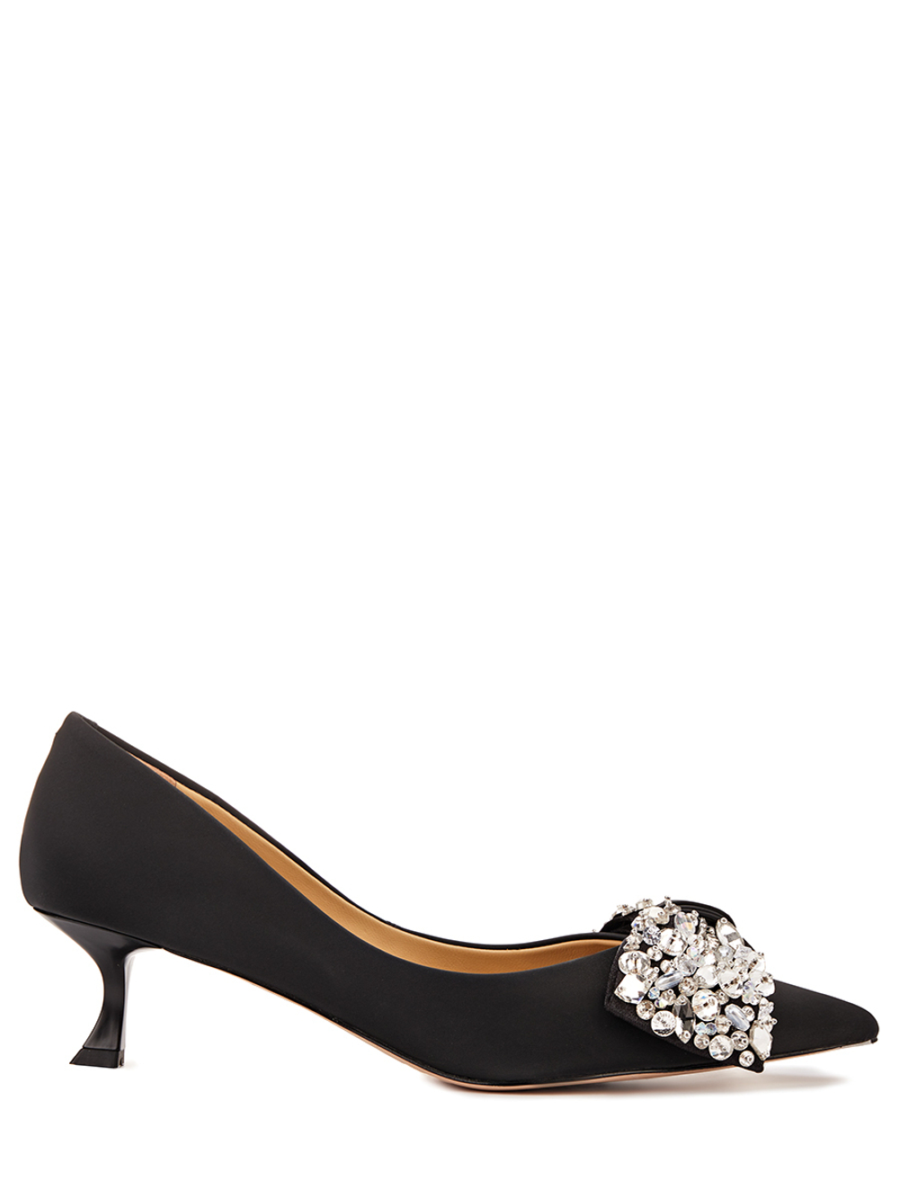 Женские туфли из кожи чёрные с бантом и камнями