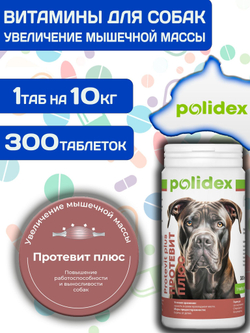 Polidex Protevit Plus для собак, Кормовая добавка для увеличения мышечной массы, Полидек Протевит Плюс, 150 таб