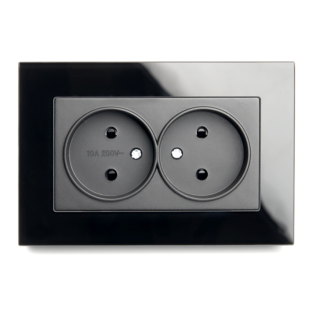 Розетка 2-местная б/з STEKKER GLS10-7013-05, 250В, 10А с защитной шторкой, серия Катрин, черный 39515
