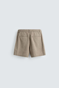 ZARA ШОРТЫ RELAXED FIT ИЗ ХЛОПКА И ЛЬНА, ПОЛОСКИ