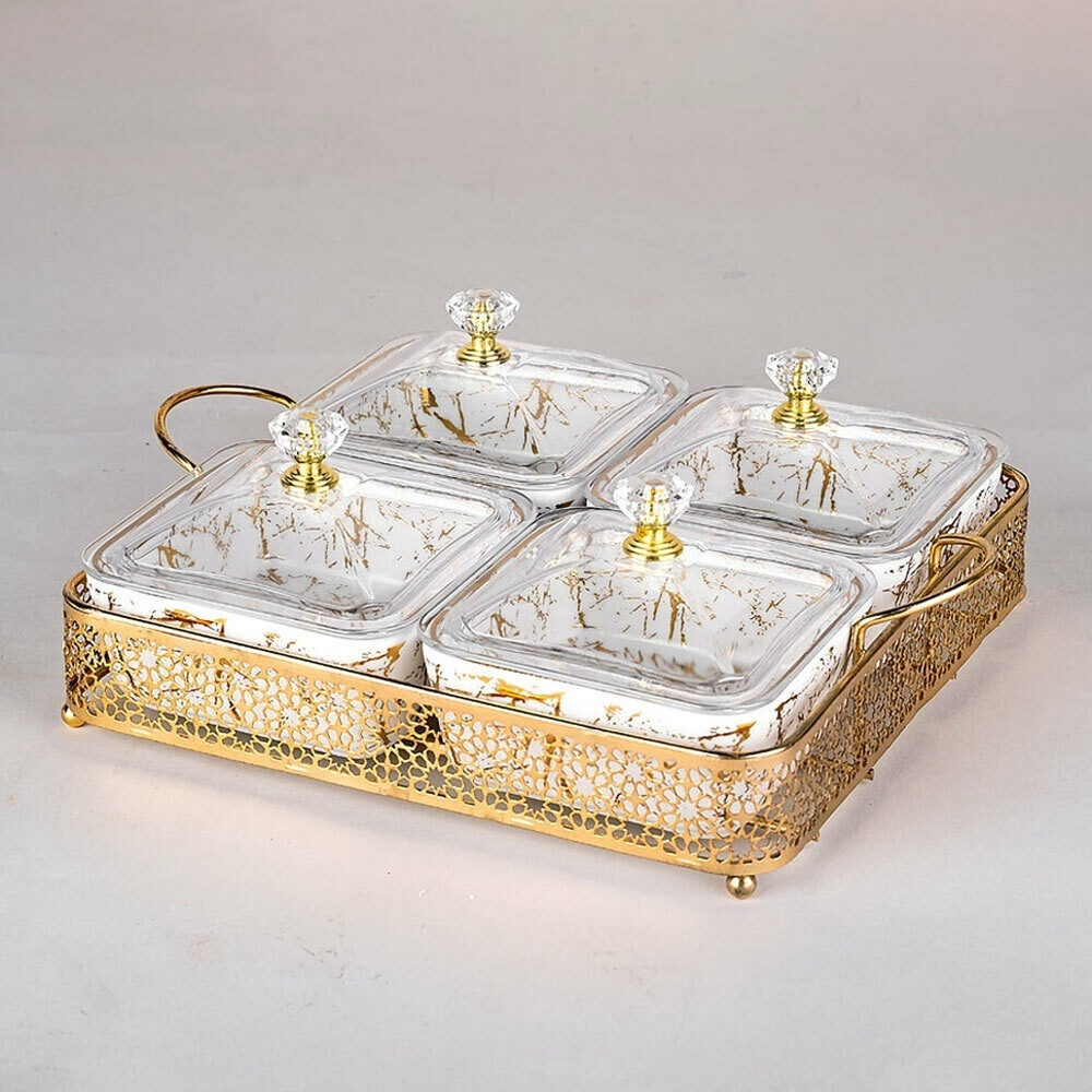 Менажница 4-х секционная на подставке, 19*19*8см