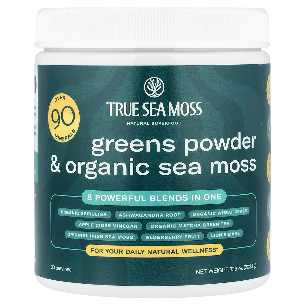 True Sea Moss, натуральный суперфуд, порошок из зелени и органического морского мха, 203,1 г (7,16 унции)