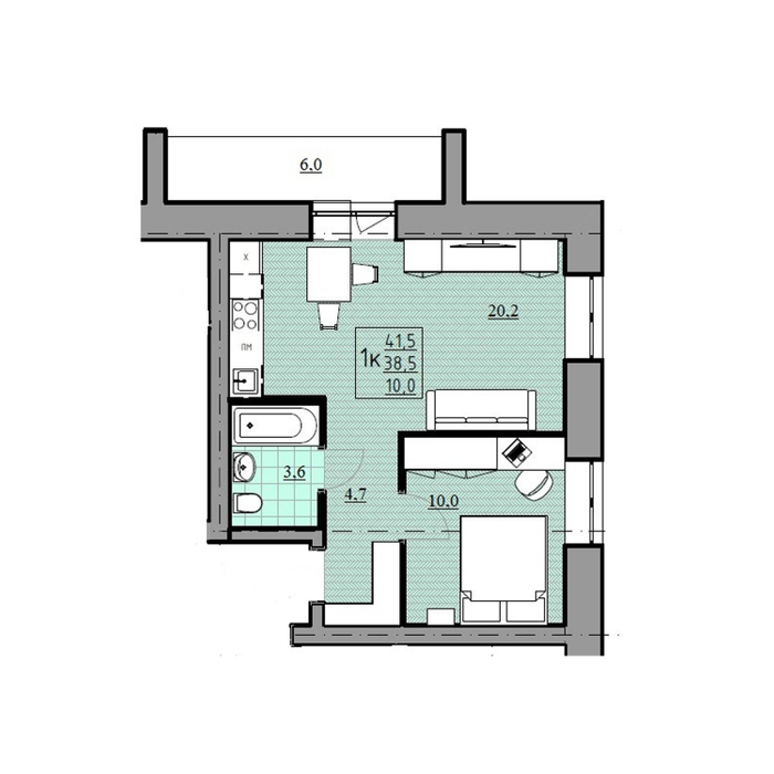 1 + квартира, 38,5 м² / Чистовая отделка