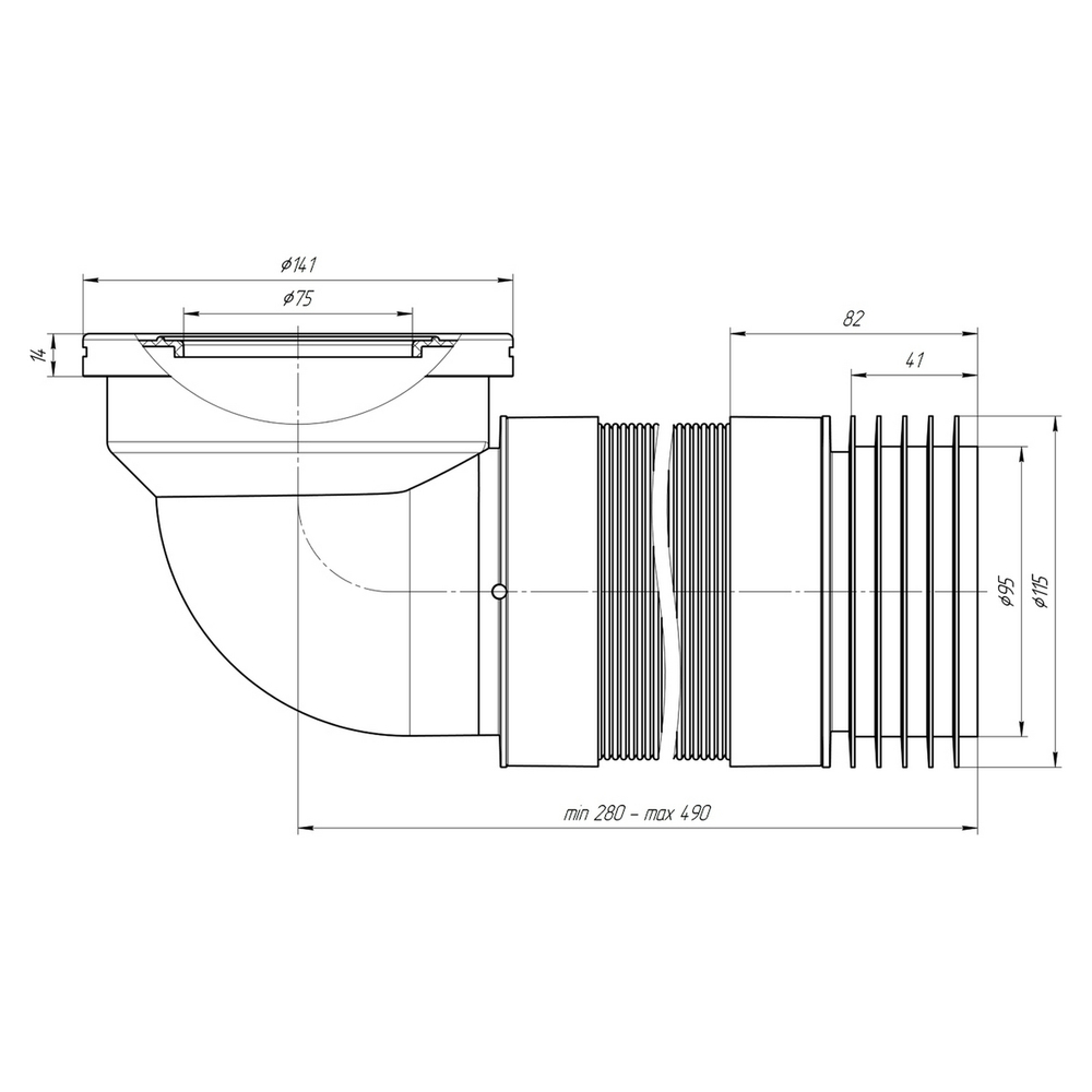 Слив д/унитаза  280/550 90 град  Ani гибкий K719R АНИ пласт(УГЛОВОЙ)