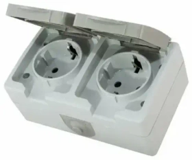Розетка двойная 2П+3 (горизонтальная) открытой установки IP54 16А серая "Вуокса" TDM SQ1803-0008