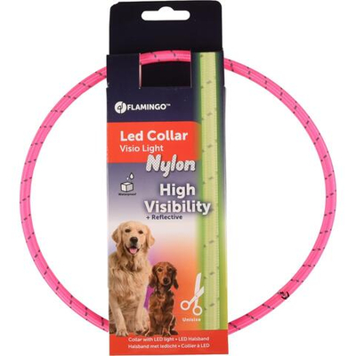 Ошейник светящийся LED, VISIO, розовый, 33 - 63,5 см, 8 мм, Flamingo