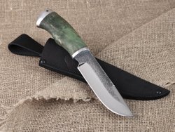 Шкуросъемный нож "Енот", сталь Bohler N690, рукоять зелёная стабилизированная береза