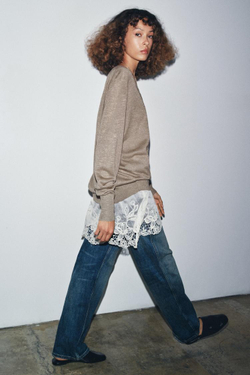 ZARA КОМБИНИРОВАННЫЙ ТРИКОТАЖНЫЙ ДЖЕМПЕР, БЕЖЕВЫЙ