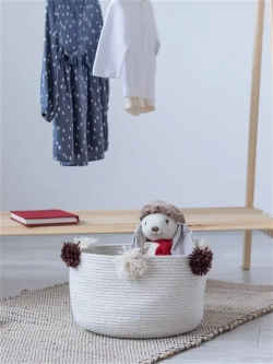 Корзина из хлопка с помпонами/для хранения/плетеная/корзина, 28см