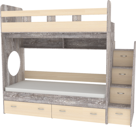 Двухъярусная кровать КарИВи Юниор 1 90х200 Бетон  Дуб Молочный
