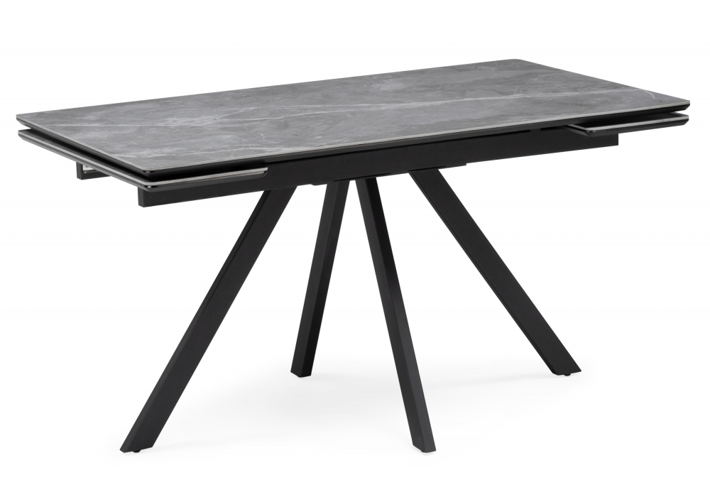 Керамический стол Woodville Вилли 140(200)х80 серый мрамор larka grey, черный, ножки черные