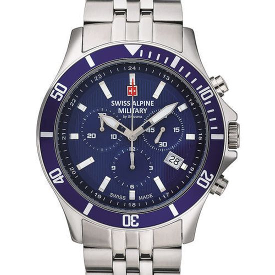 С браслетом Мужские наручные часы с серебряным браслетом Swiss Alpine Military 7022.9135 chronograph 42mm 10ATM