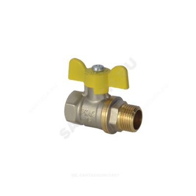 Кран шаровой латунь никель газ 11Б27фтМ Ду 25 Ру40 ВР/НР полнопроходной бабочка VALFEX VF.278.NB3.100