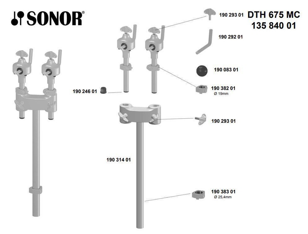 13584001 Hardware 600 DTH 675 MC Двойной держатель том-барабана, Sonor